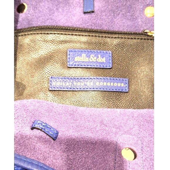 Stella & Dot Cobalt Blue Large Leather Shoulder Bag Tote - Picture 8 of 8